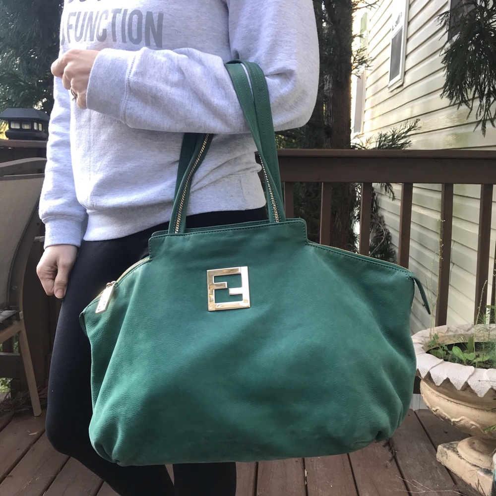Fendi Large Suede Leather Hobo Bag